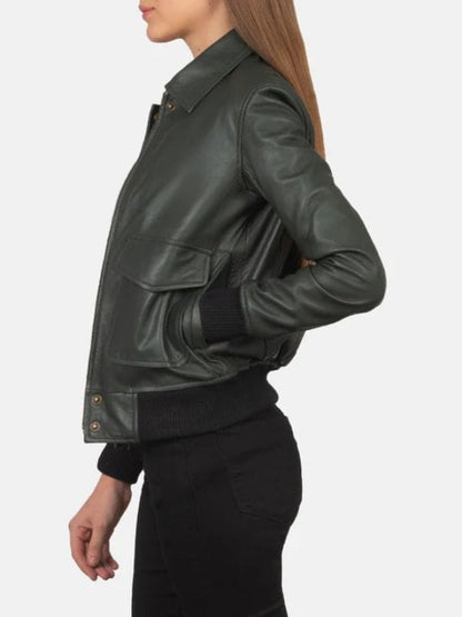 Thread Masters INC Westa A-2 Green Leather Bomber Jacket