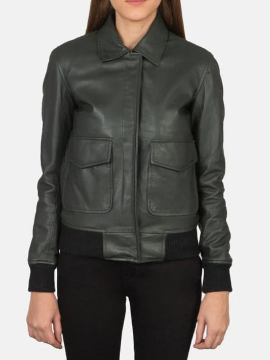 Thread Masters INC Westa A-2 Green Leather Bomber Jacket