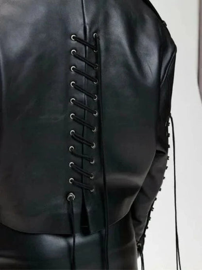 Thread Masters INC Women 90s Oversized Short Black Biker Jacket