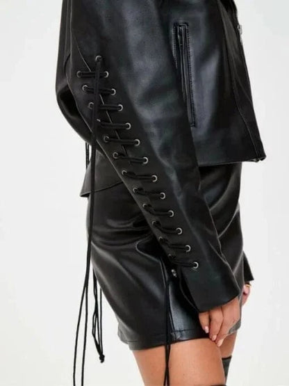 Thread Masters INC Women 90s Oversized Short Black Biker Jacket
