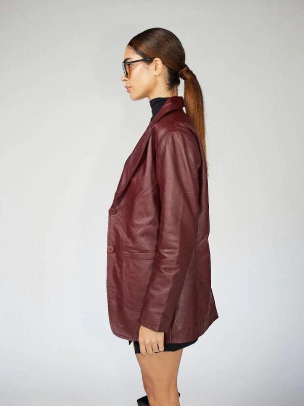 Thread Masters INC Women 90s Style Red Oversized Genuine Leather Blazer