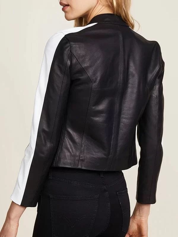 Thread Masters INC Women Black Slim Fit Striped Leather Biker Jacket
