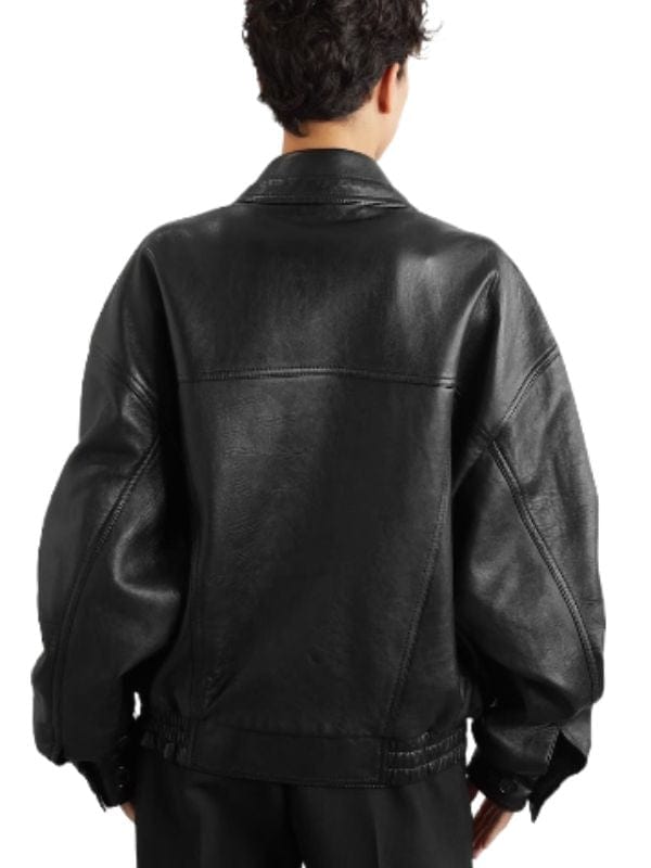 Thread Masters INC Women's 90s Vintage Oversized Black Leather Bomber Jacket