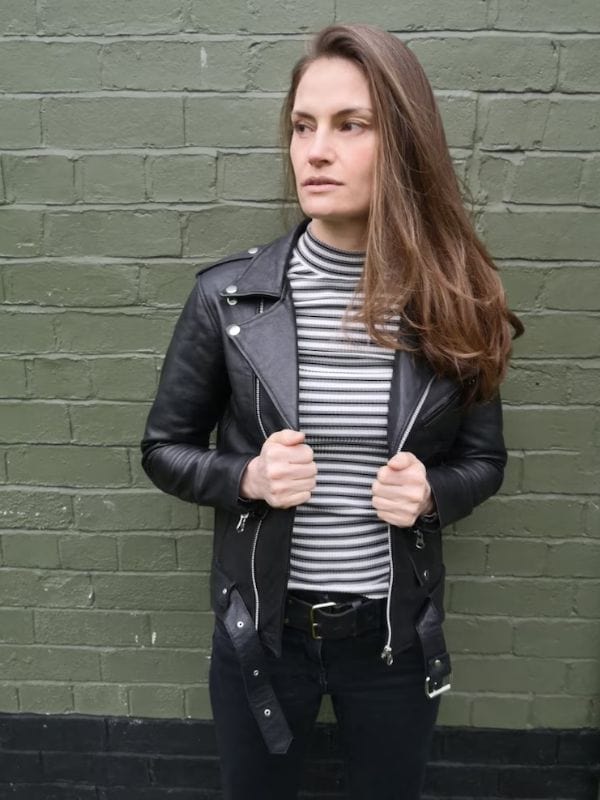 Thread Masters INC Women's Black Leather Biker Jacket Made Of 100% Real Leather
