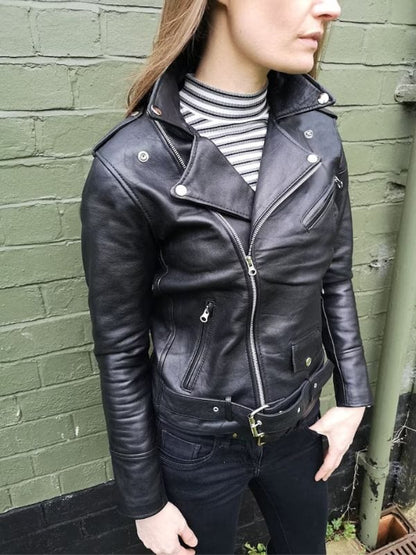 Thread Masters INC Women's Black Leather Biker Jacket Made Of 100% Real Leather