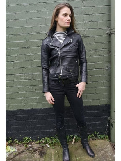 Thread Masters INC Women's Black Leather Biker Jacket Made Of 100% Real Leather
