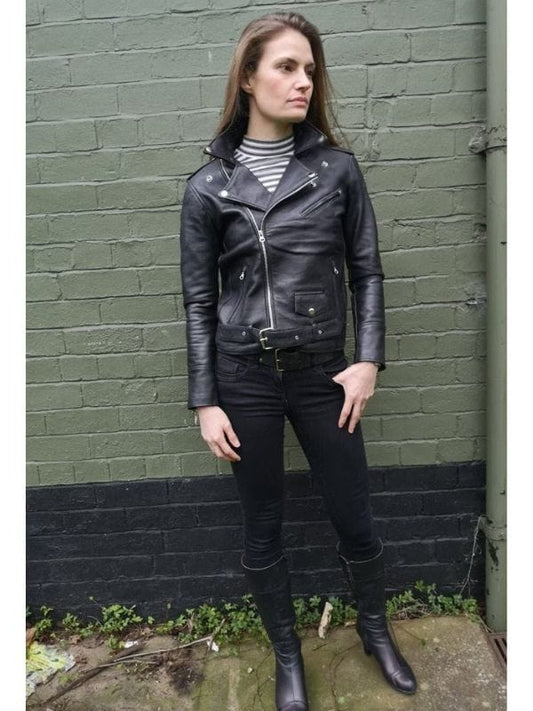 Thread Masters INC Women's Black Leather Biker Jacket Made Of 100% Real Leather