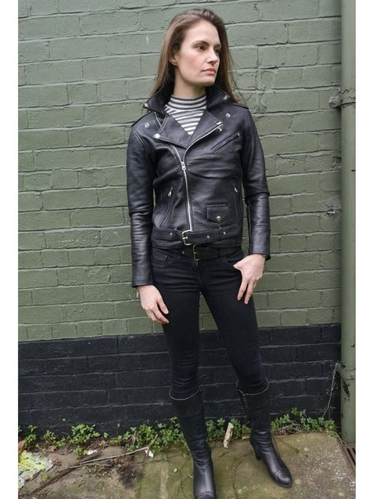Women's Black Leather Biker Jacket Made Of 100% Real Leather