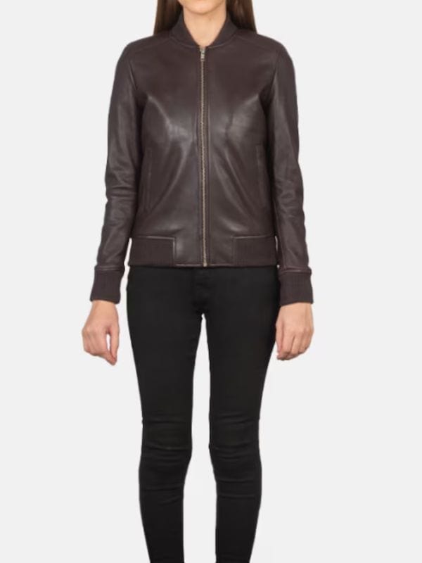 Thread Masters INC Women's Bliss Maroon Leather Bomber Jacket