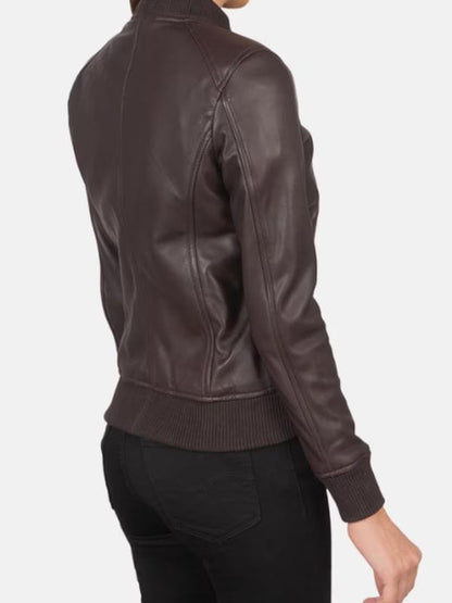 Thread Masters INC Women's Bliss Maroon Leather Bomber Jacket