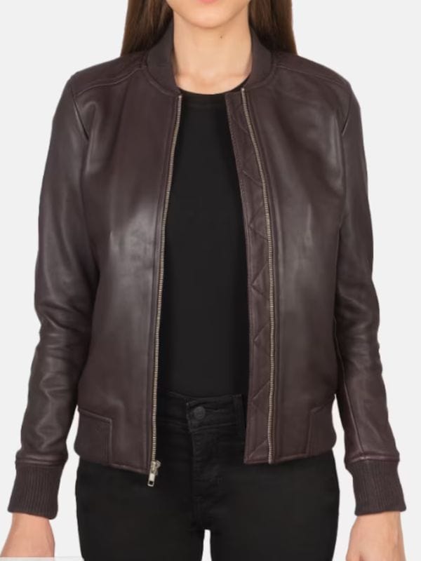Thread Masters INC Women's Bliss Maroon Leather Bomber Jacket