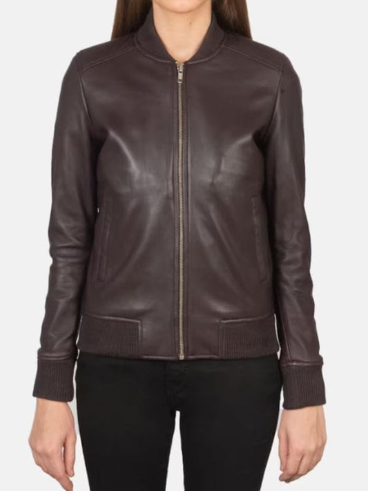 Thread Masters INC Women's Bliss Maroon Leather Bomber Jacket