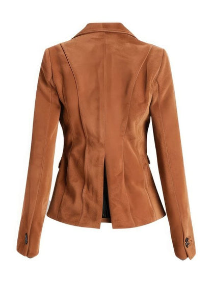 Thread Masters INC Women’s Brown Genuine Suede Notch Lapel Blazer