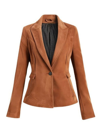 Thread Masters INC Women’s Brown Genuine Suede Notch Lapel Blazer