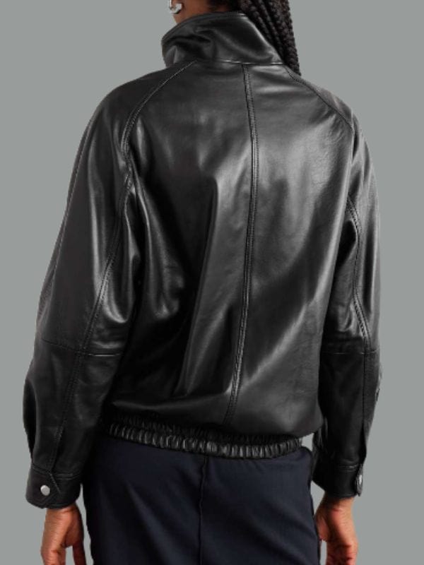 Thread Masters INC Women's Chic & Comfortable Oversized Black Leather Bomber Jacket