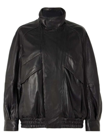 Thread Masters INC Women's Chic & Comfortable Oversized Black Leather Bomber Jacket