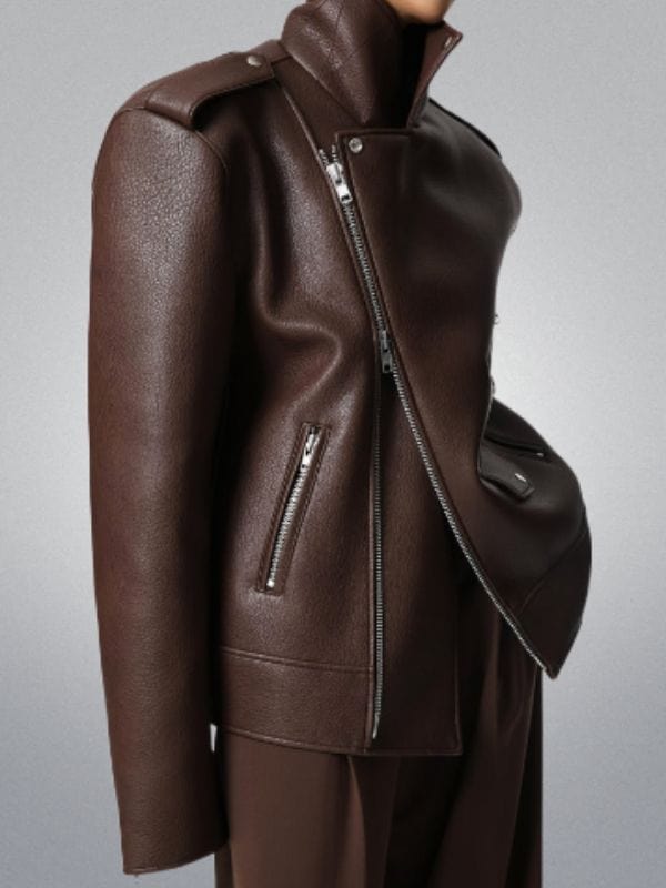 Thread Masters INC Women's Chicago Oversized Brown Leather Moto Jacket