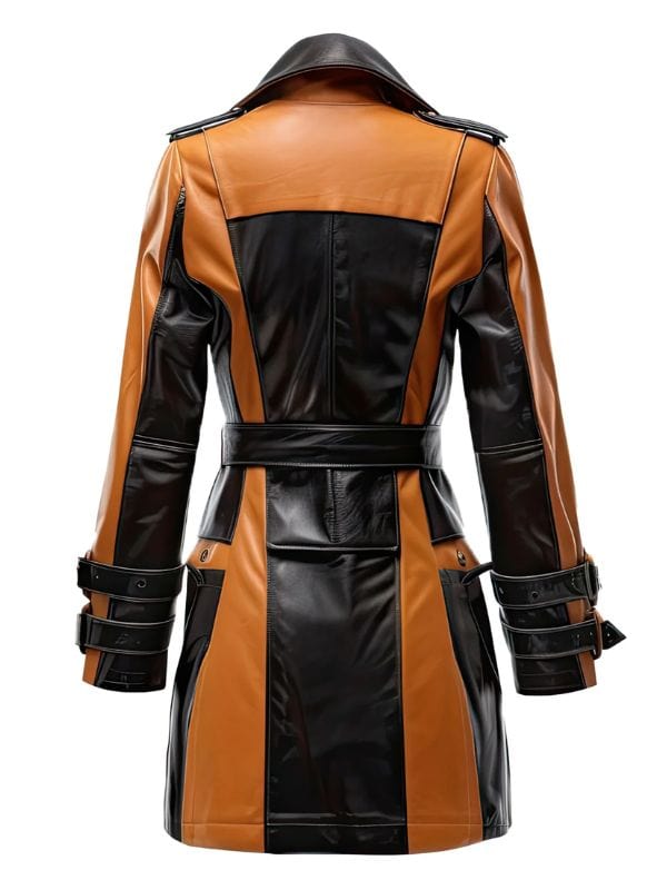 Thread Masters INC Women’s Chocolate Brown and Black Biker Leather Coat