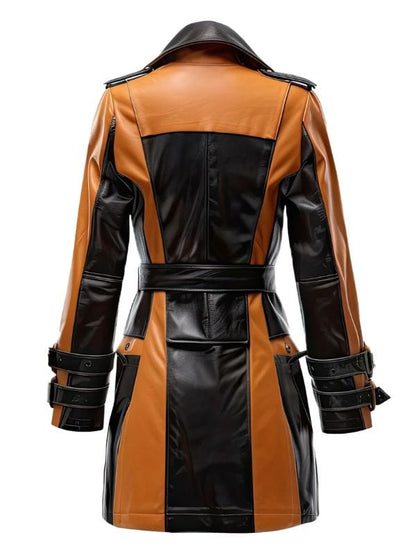 Thread Masters INC Women’s Chocolate Brown and Black Biker Leather Coat