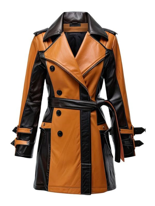 Thread Masters INC Women’s Chocolate Brown and Black Biker Leather Coat