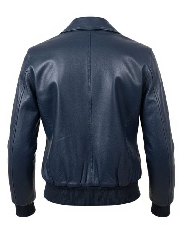 Thread Masters INC Women's Classic Navy Blue Leather Bomber Jacket