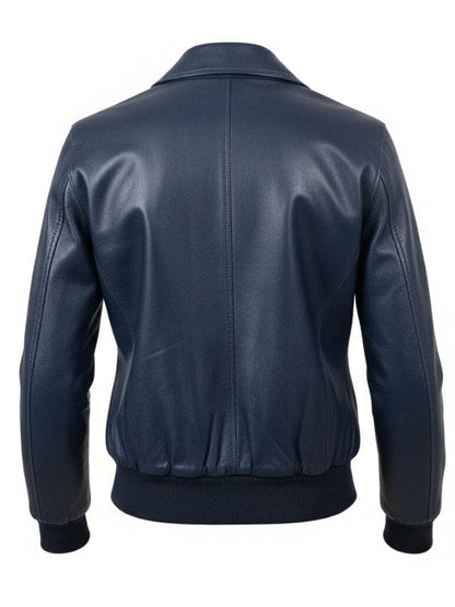 Thread Masters INC Women's Classic Navy Blue Leather Bomber Jacket