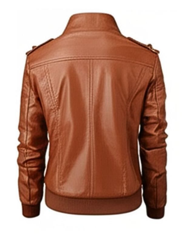 Thread Masters INC Women's Cognac Brown Leather Bomber Jacket