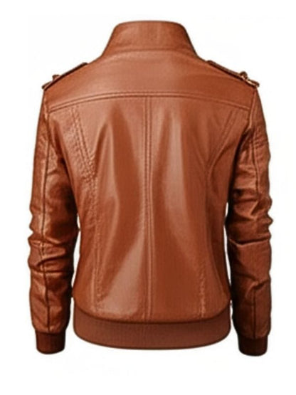 Thread Masters INC Women's Cognac Brown Leather Bomber Jacket