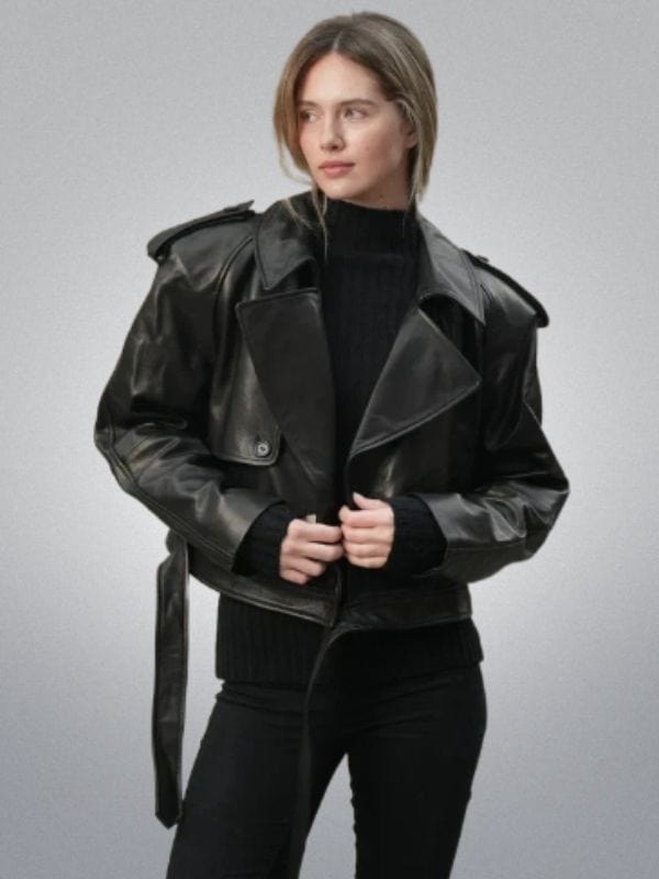 Thread Masters INC Women’s Geniune Sheepskin Oversized Belted Leather Jacket