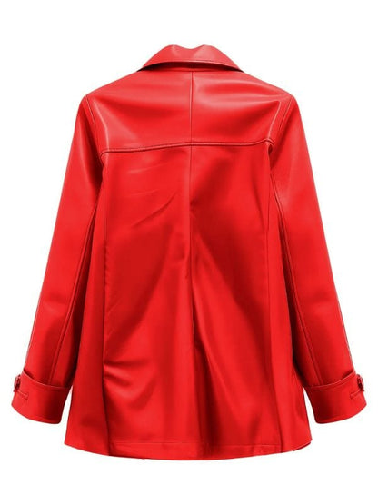 Thread Masters INC Women’s Genuine Sheepskin Double Breasted Red Peacoat