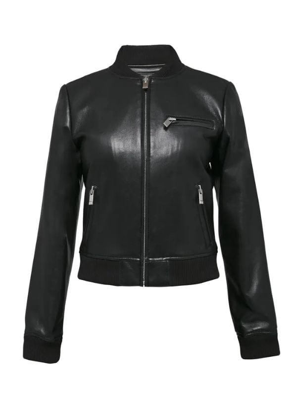 Thread Masters INC Women's Handmade Black Leather Bomber Jacket