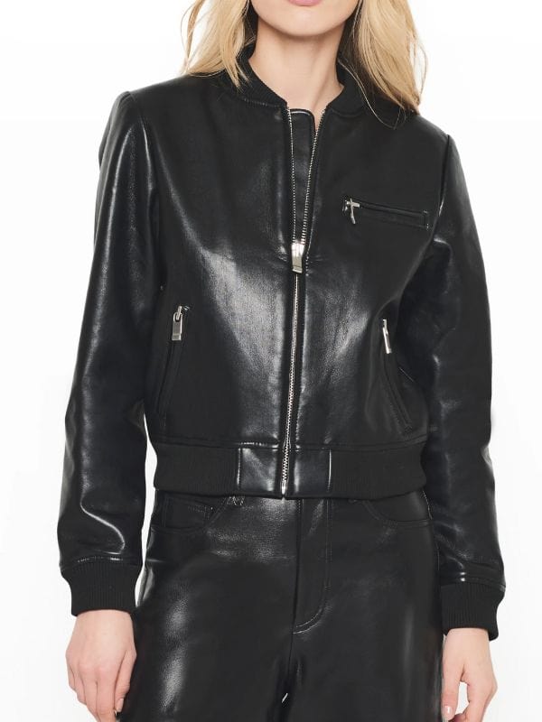Thread Masters INC Women's Handmade Black Leather Bomber Jacket