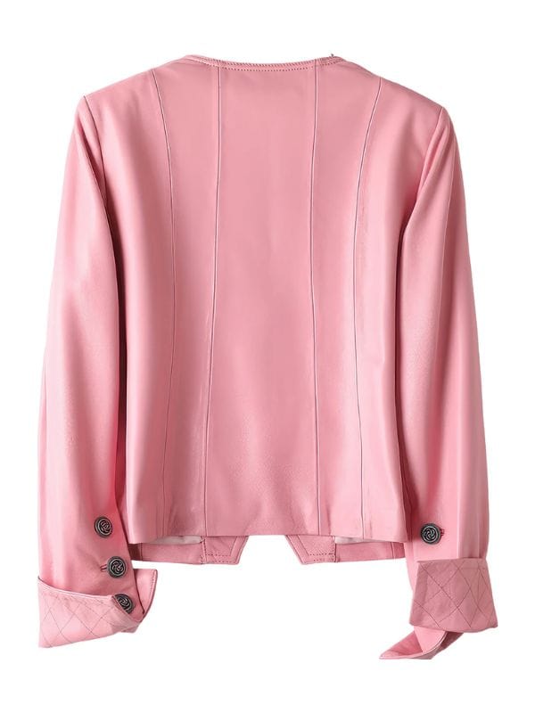 Thread Masters INC Women’s Lady Cropped Pink Leather Jacket