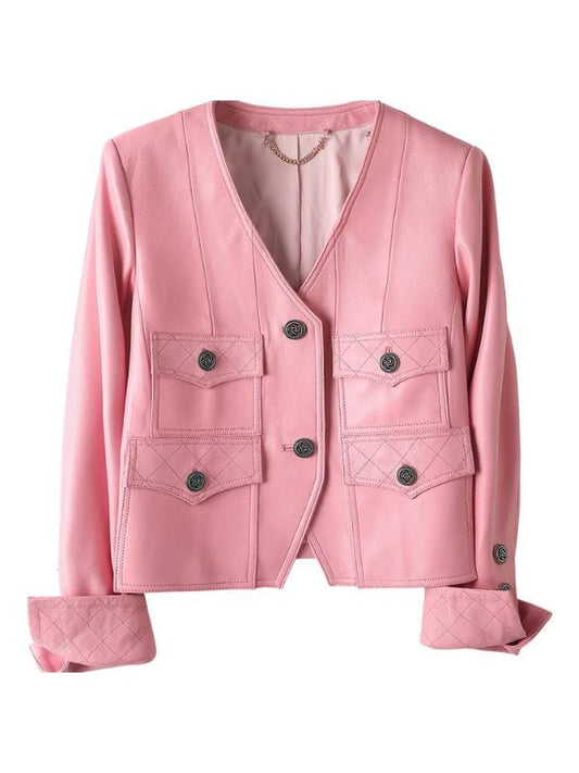 Thread Masters INC Women’s Lady Cropped Pink Leather Jacket