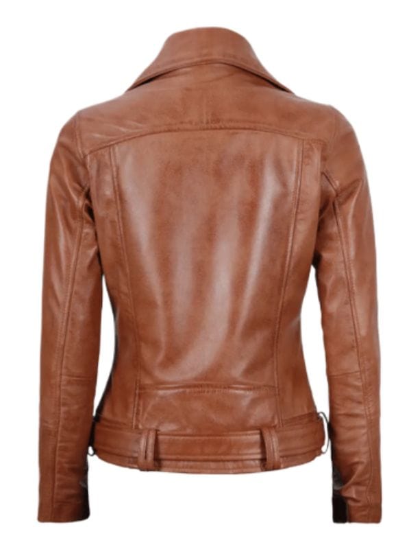Thread Masters INC Women's Light Brown Asymmetrical Leather Biker Jacket