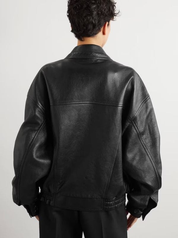 Thread Masters INC Women's Oversized 90s Black Leather Bomber Jacket