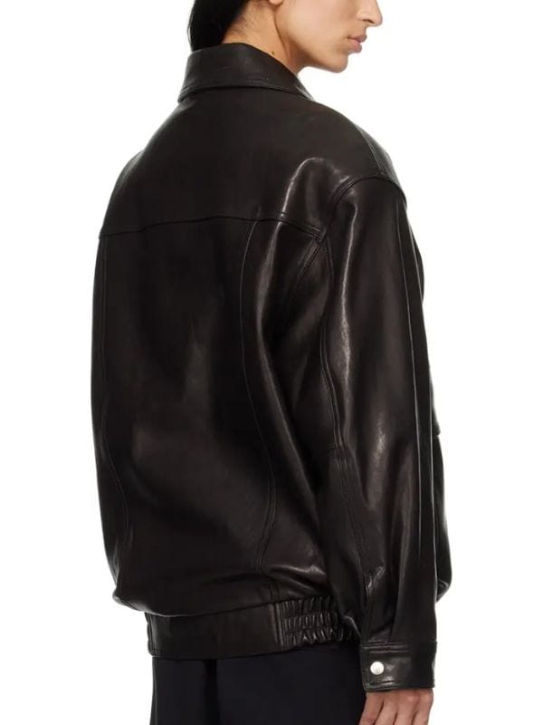 Thread Masters INC Women's Oversized Grained Lambskin Black Leather Jacket