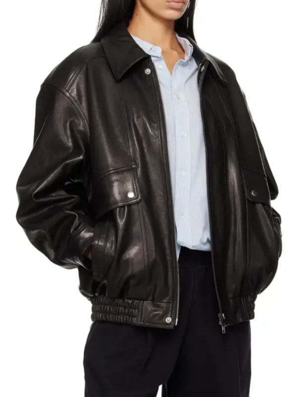Thread Masters INC Women's Oversized Grained Lambskin Black Leather Jacket