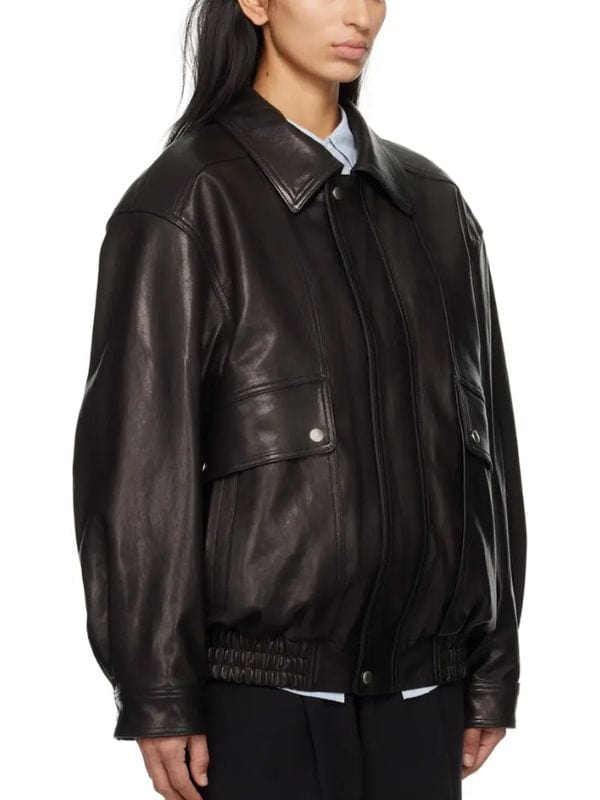 Thread Masters INC Women's Oversized Grained Lambskin Black Leather Jacket
