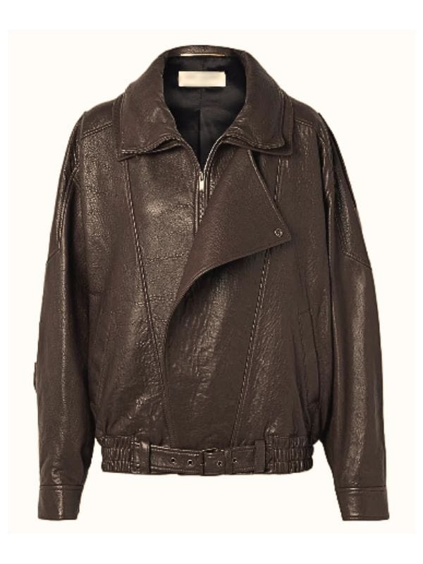 Thread Masters INC Women's Oversized Textured Brown Leather Bomber Jacket