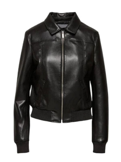 Thread Masters INC Women's Premium Black Leather Bomber Jacket