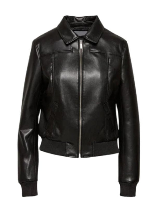 Thread Masters INC Women's Premium Black Leather Bomber Jacket