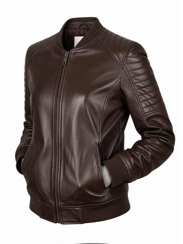 Thread Masters INC Women's Premium Dark Brown Leather Bomber Jacket