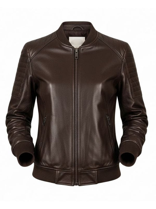 Thread Masters INC Women's Premium Dark Brown Leather Bomber Jacket