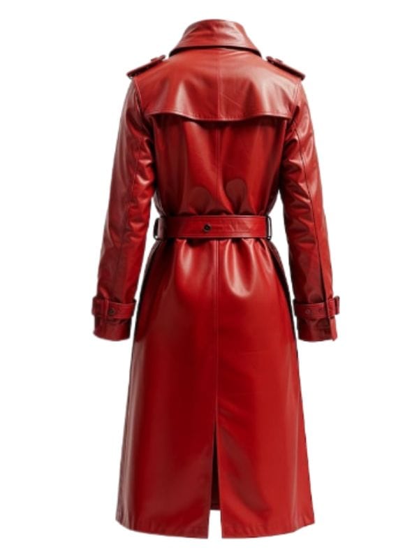 Thread Masters INC Women's Premium Full-Length Red Leather Trench Coat