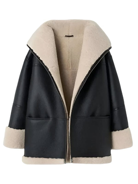 Thread Masters INC Women's Real Sheepskin Black Leather B3 RAF Aviator Jacket