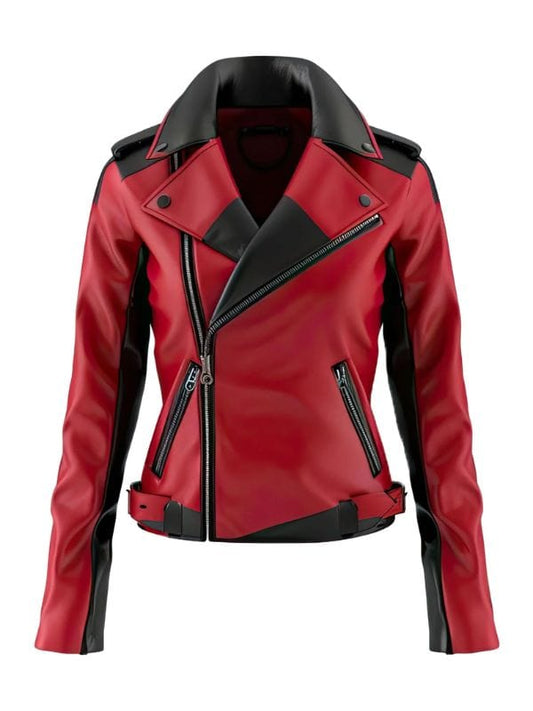 Thread Masters INC Women's Red and Black Classic Biker Leather Jacket