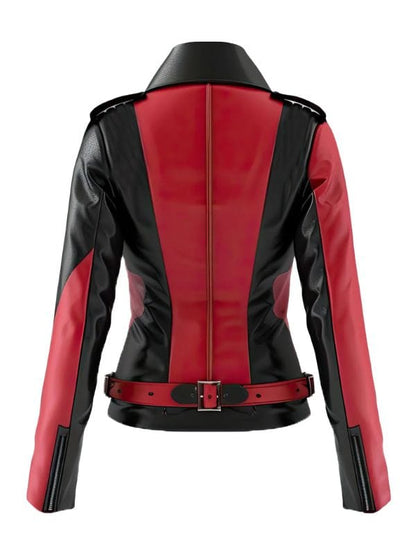 Thread Masters INC Women's Red and Black Classic Biker Leather Jacket
