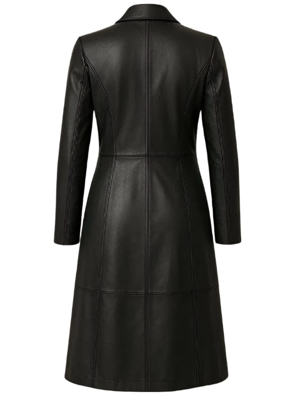 Thread Masters INC Women's Stylish Full Length Black Leather Trench Coat