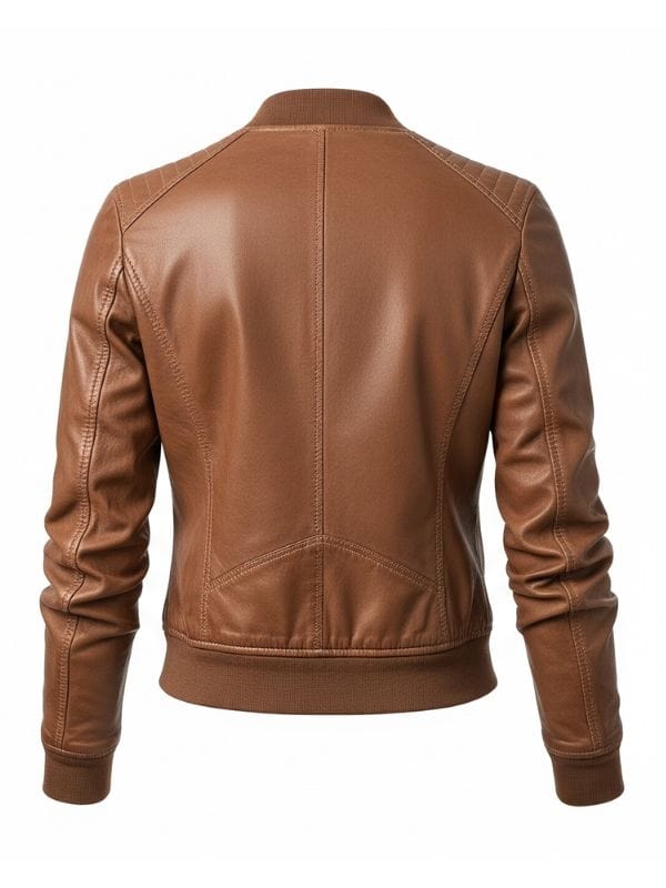 Thread Masters INC Women's Stylish Light Brown Leather Bomber Jacket